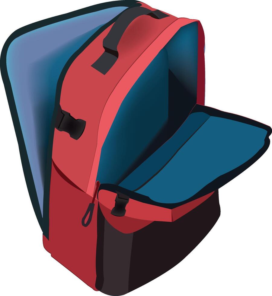 Open red and blue backpack illustration vector