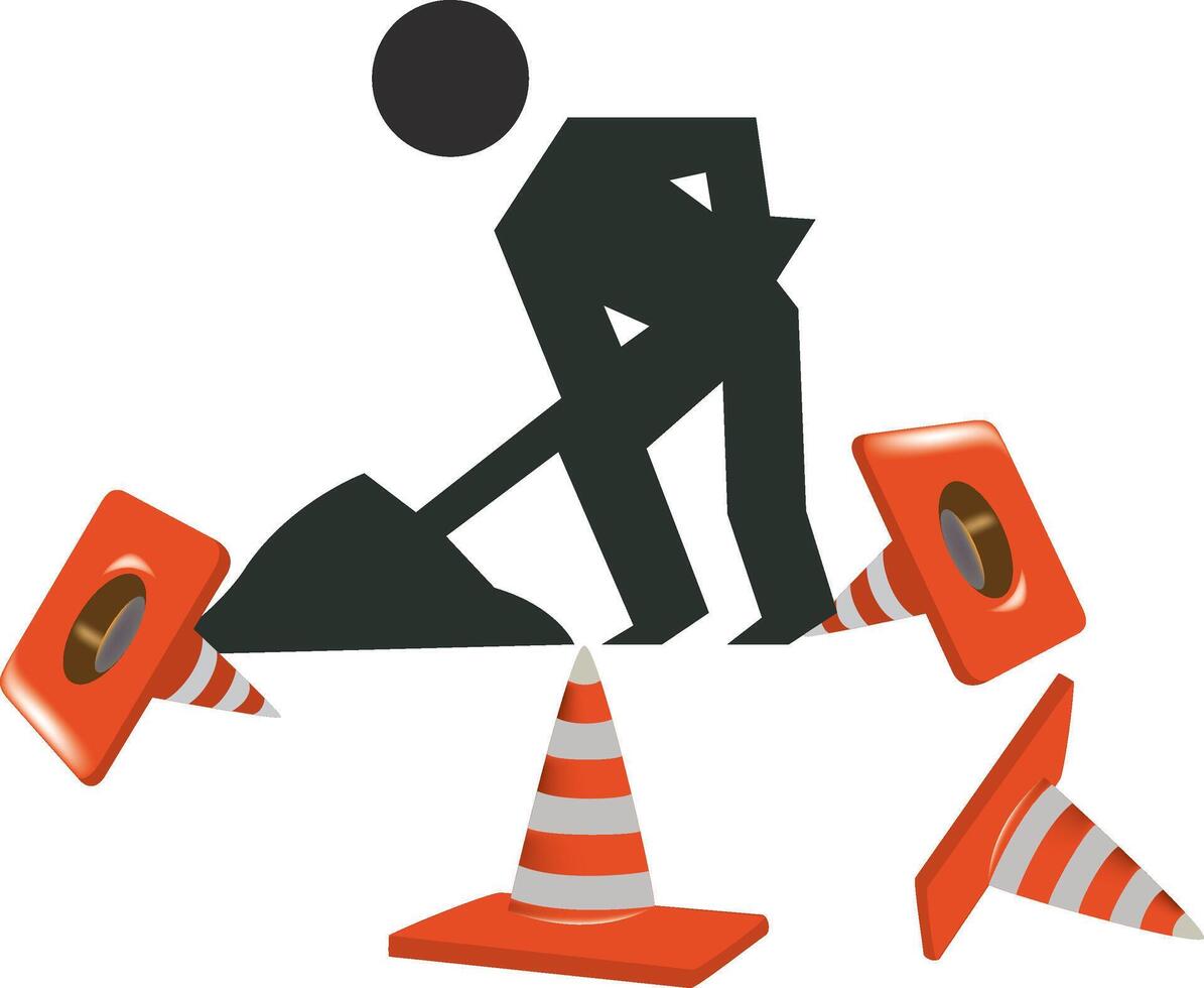 Cartoon excavator at construction zone vector