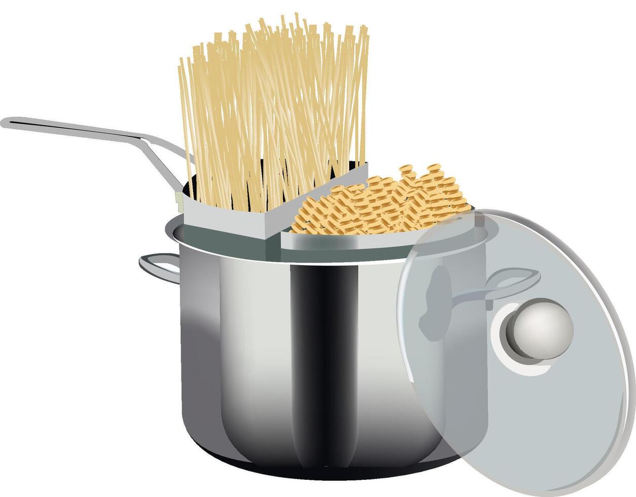 Spaghetti in a boiling pot with lid vector