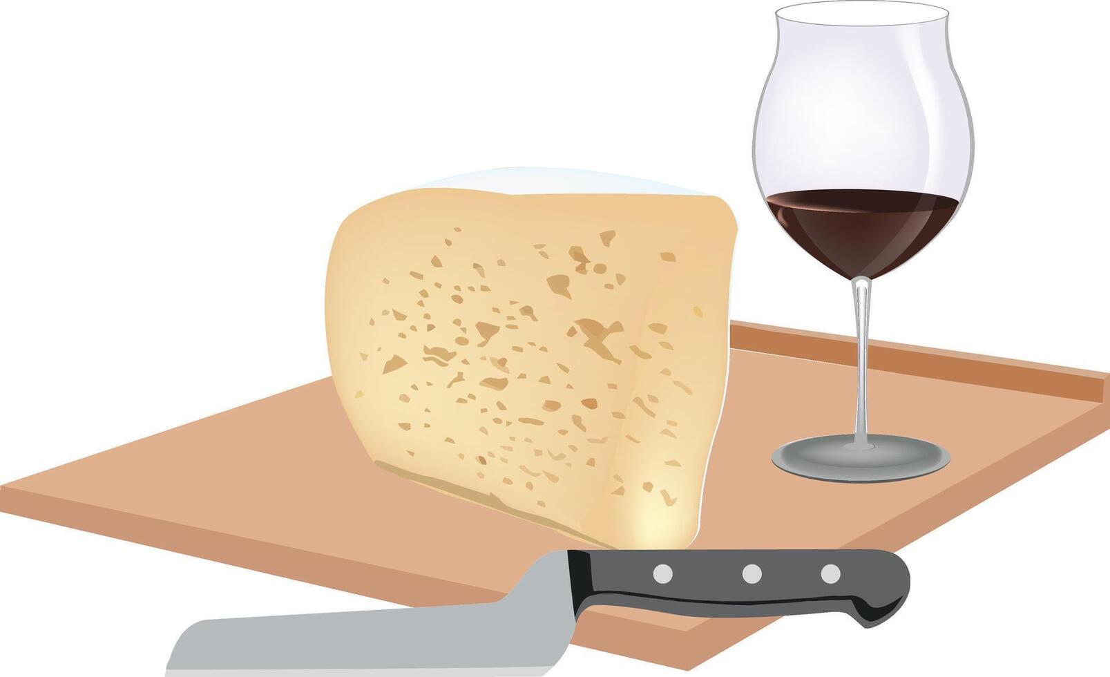 Cheese platter with red wine vector