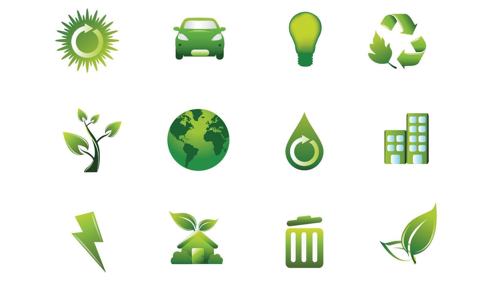 Eco Design Elements Collection. cars, earth, buildings, houses. Isolated On White Background, Vector Illustration