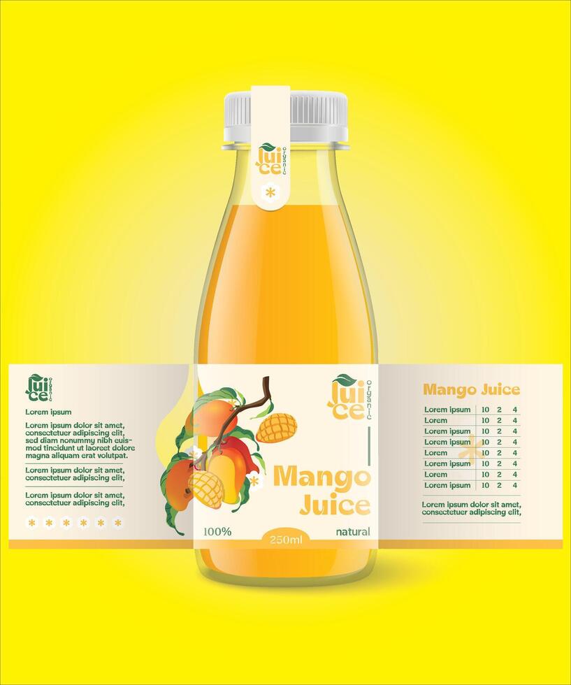 Mango juice bottle label, package template design, label design, mockup design label template vector
