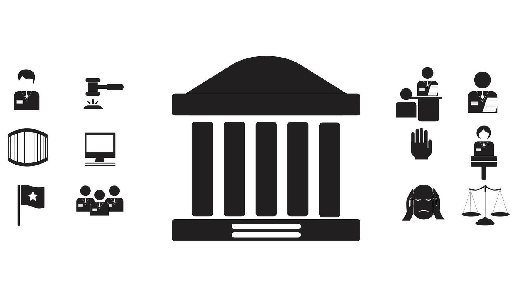 Law, law and justice. Law and Judgment line icon. Collection of vector linear icons of Justice, Courts and Government.