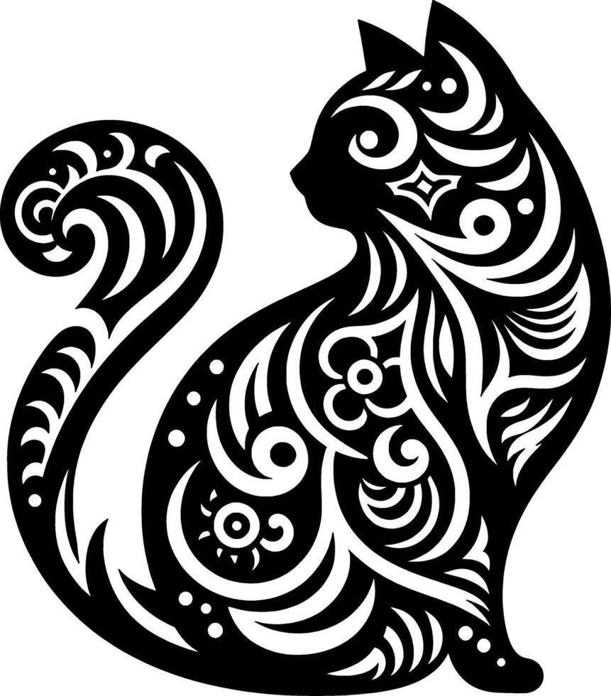 Simple detailed cat design with a unique combination of batik motifs vector