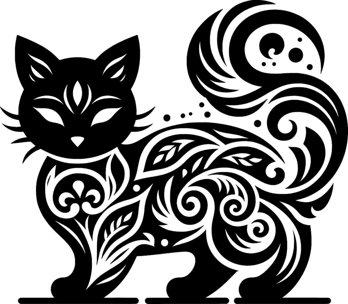 detailed cat design with a unique combination of batik motifs vector