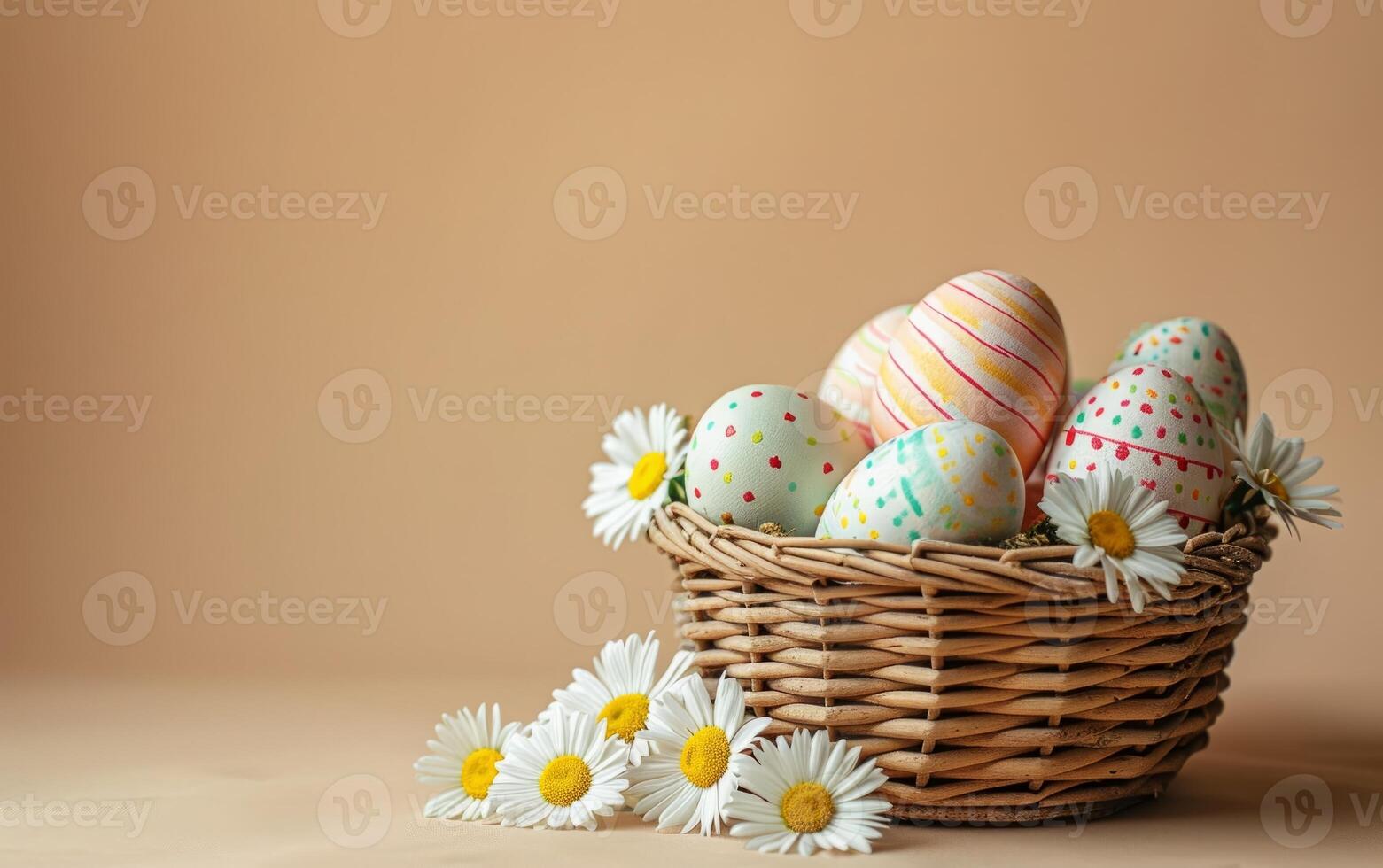 AI generated Easter Basket in the Midst of Daisies photo