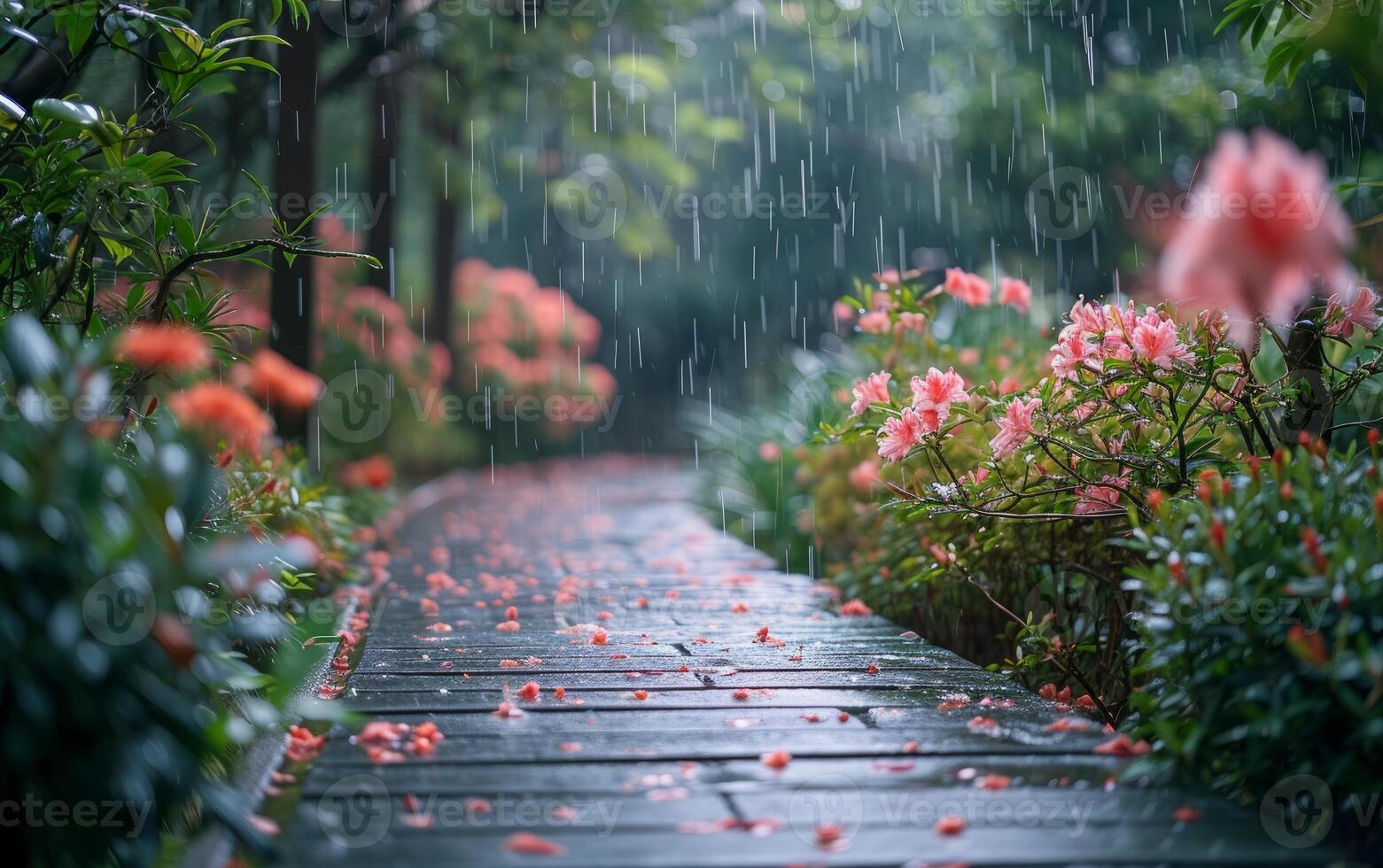 AI generated Rain in Lush Garden photo