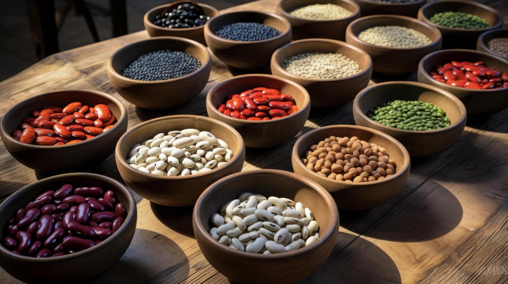 AI generated Variety of Beans and Lentils in Bowls photo