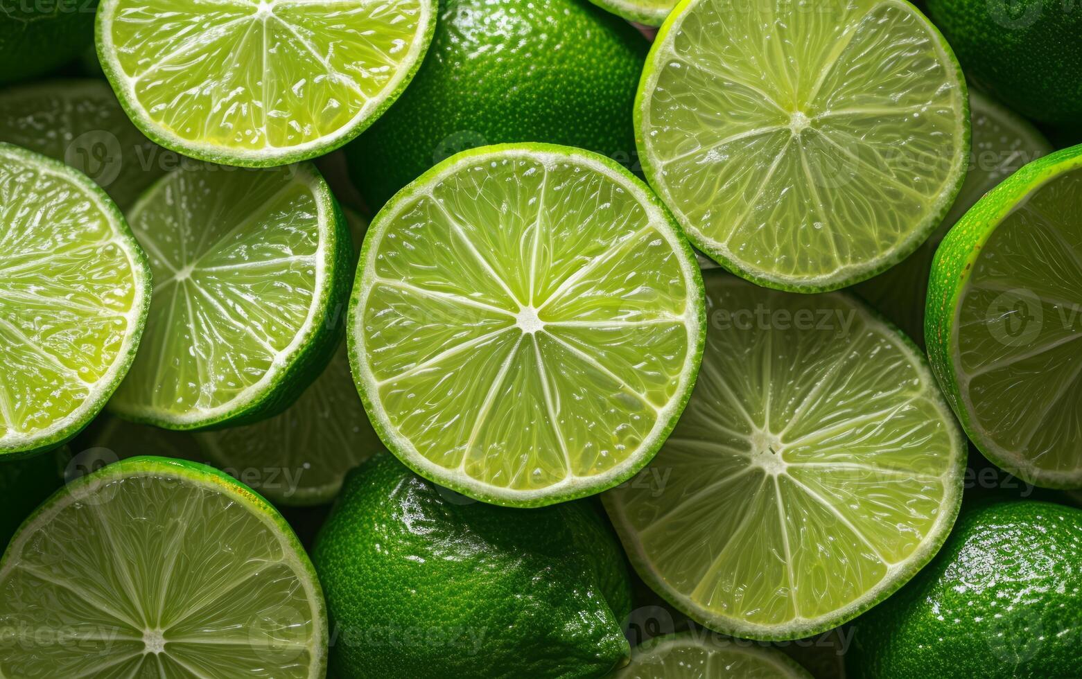 AI generated A crisp, high definition photo of newly sliced lime wedges