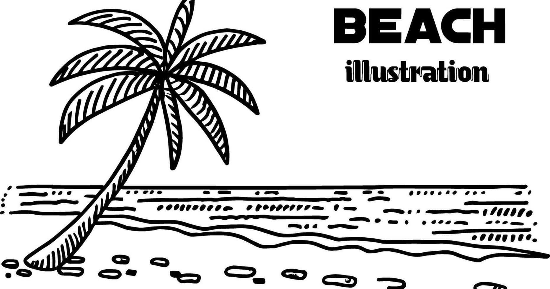 Simple Beach illustration with hand drawing style. vector