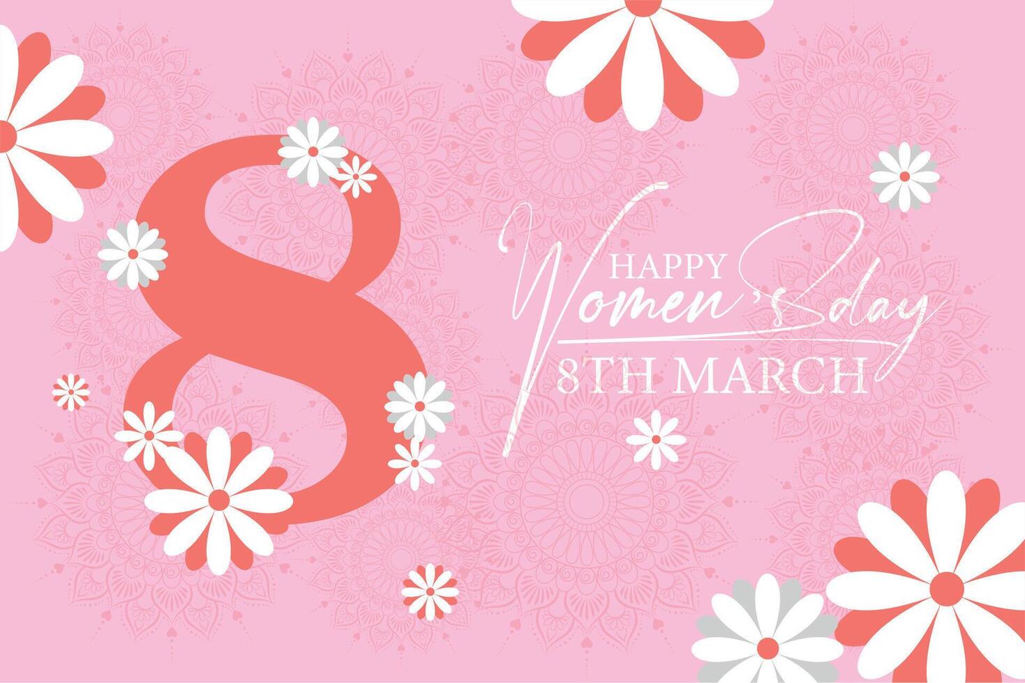8 March, women's Day greeting card and Happy Women's Day banner design, placard, card, and poster design template with text inscription and standard color,  International Women's Day celebration, vector