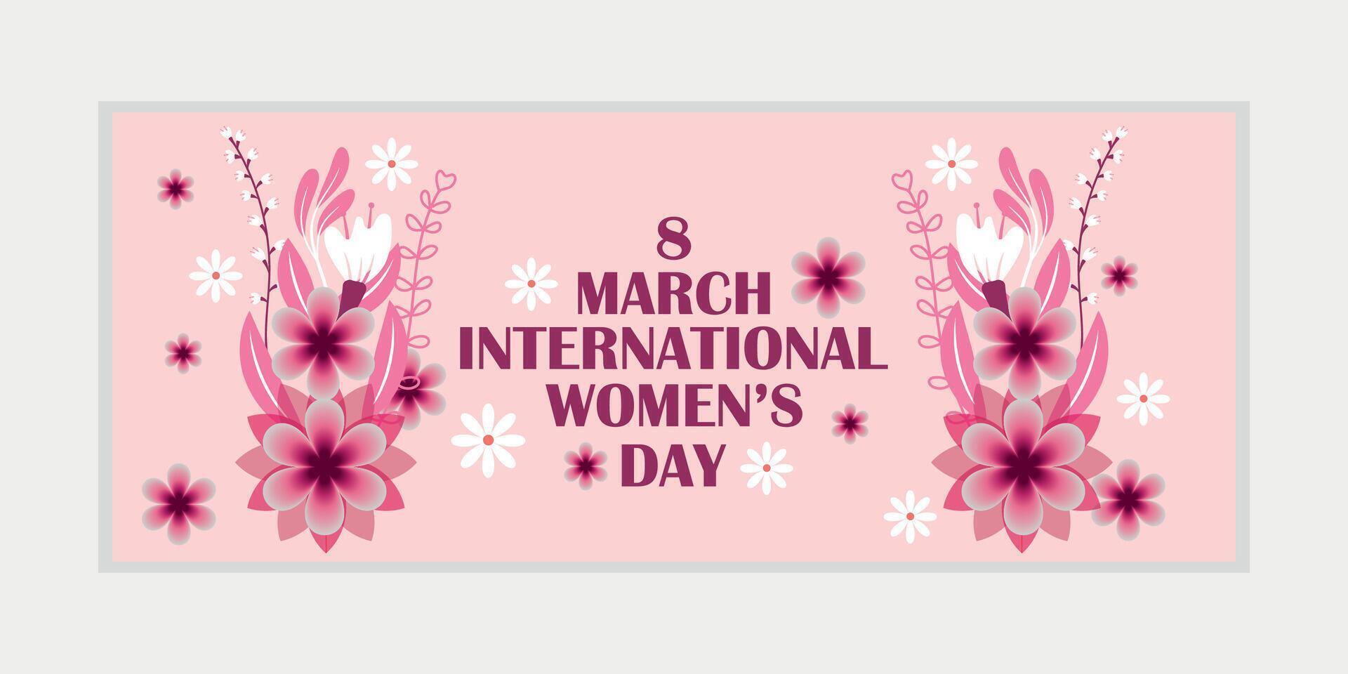 8 marzo, De las mujeres día saludo tarjeta y contento De las mujeres día bandera diseño, cartel, tarjeta, y póster diseño modelo con texto inscripción y estándar color, internacional De las mujeres día celebracion, vector