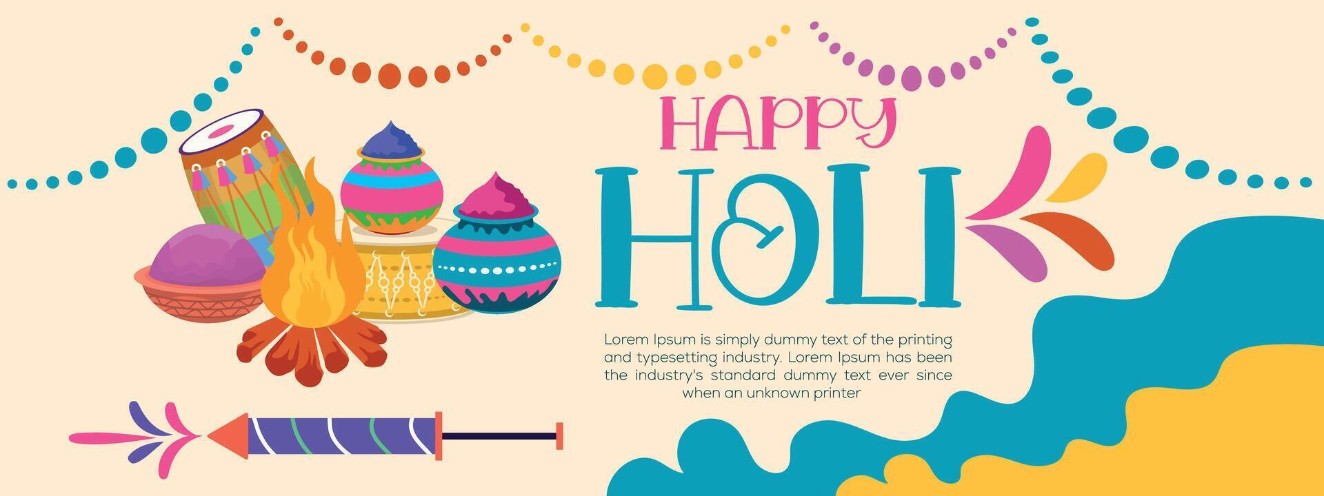 Happy Holi colorful banner template indian hinduism festival celebration, social media poster design  and horizontal banner template for holi festival celebration vector