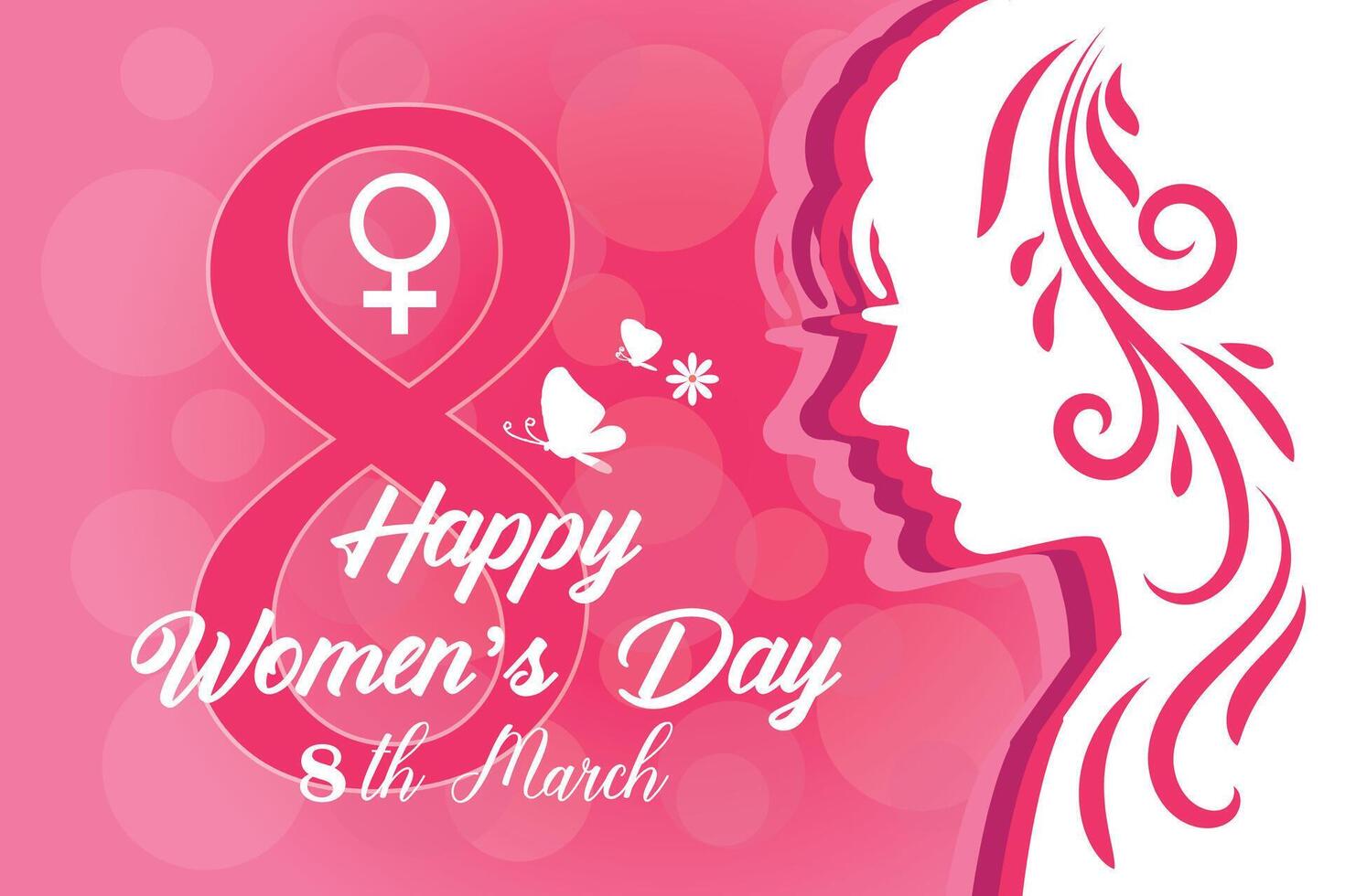 8 March, women's Day greeting card and Happy Women's Day banner design, placard, card, and poster design template with text inscription and standard color,  International Women's Day celebration, vector