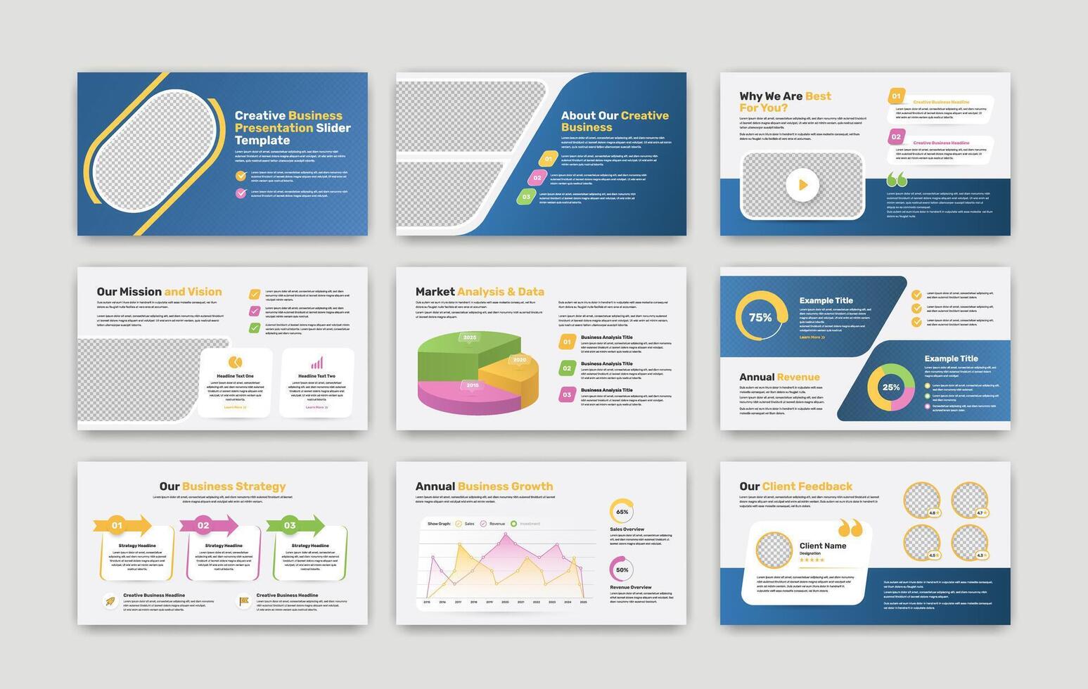 creativo de múltiples fines negocio visión de conjunto y datos presentación moderno minimalista control deslizante modelo vector