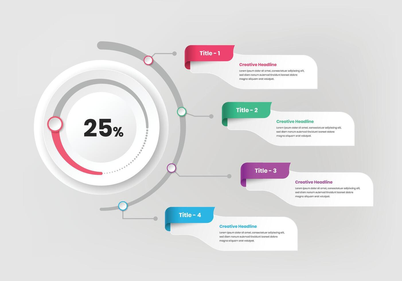 Annual business progress presentation four steps infographic template with circular graph vector