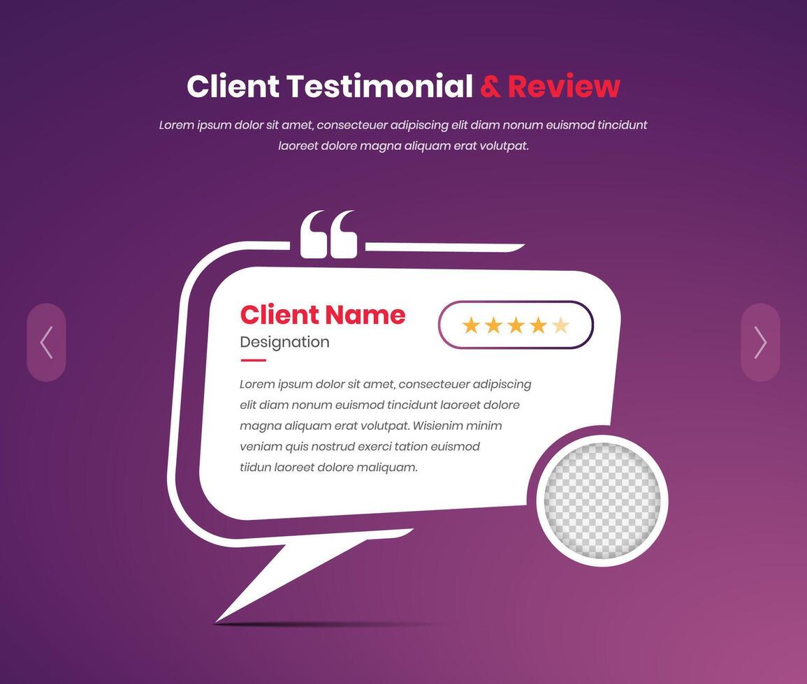 Simple client testimonial and review template with speech bubble shape vector