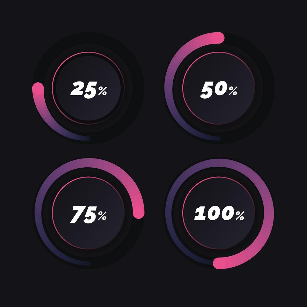 Circular dark gradient progress bar indicator for app and web interface design vector