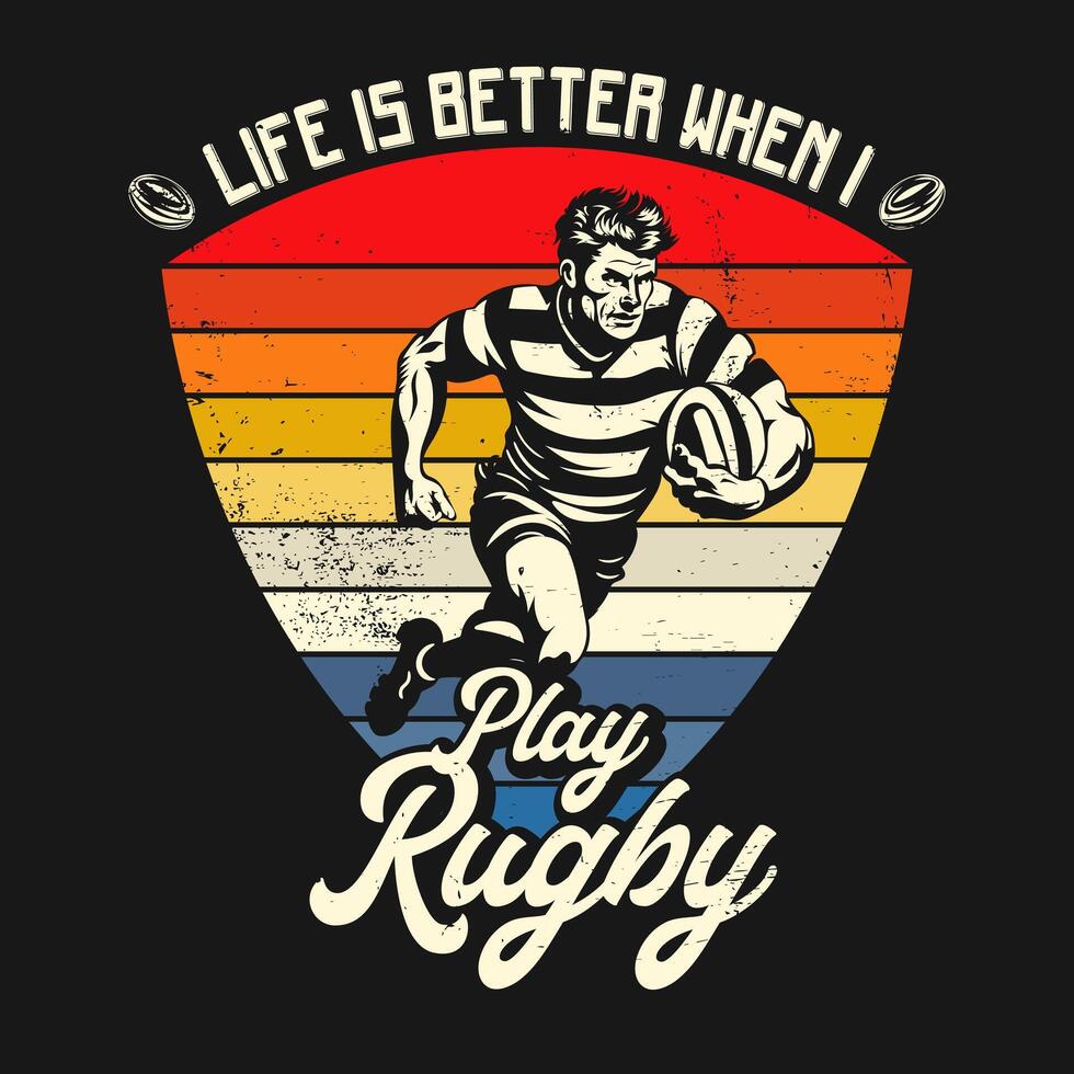 Retro Rugby Player Rugger tshirt Design Vector