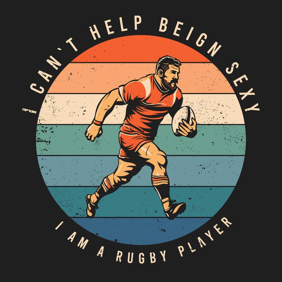 Vintage Rugby Player Rugger tshirt Design Vector