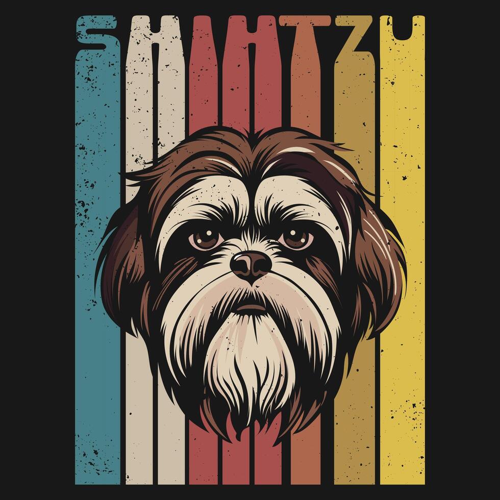 Retro shih tzu Dog tshirt design vector