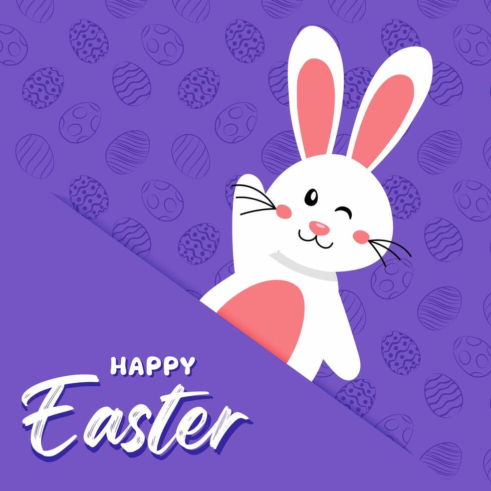 Happy Easter card with easter eggs garland and rabbit. Simple vector decoration