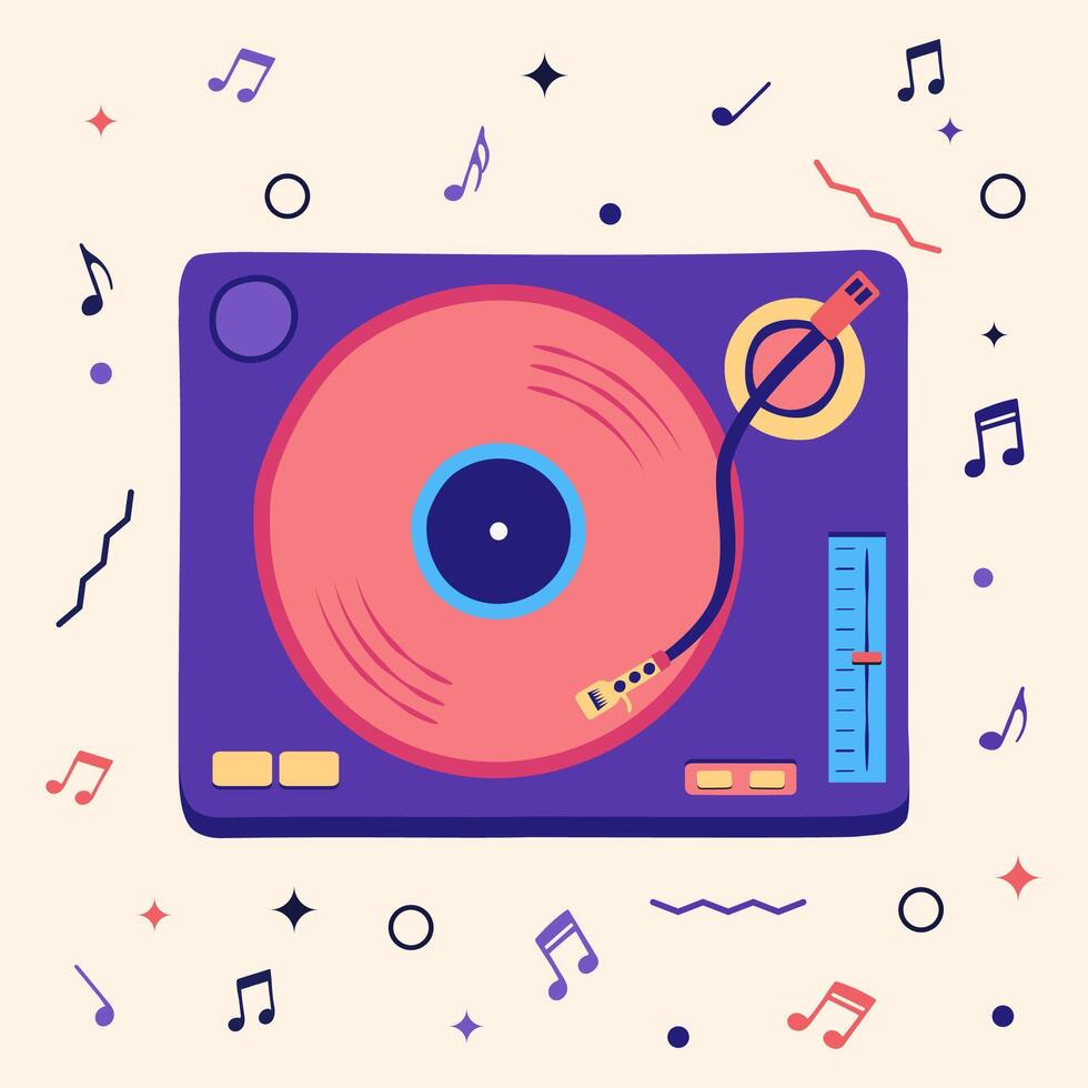 Retro vinyl disc turntable flat ilustration vector