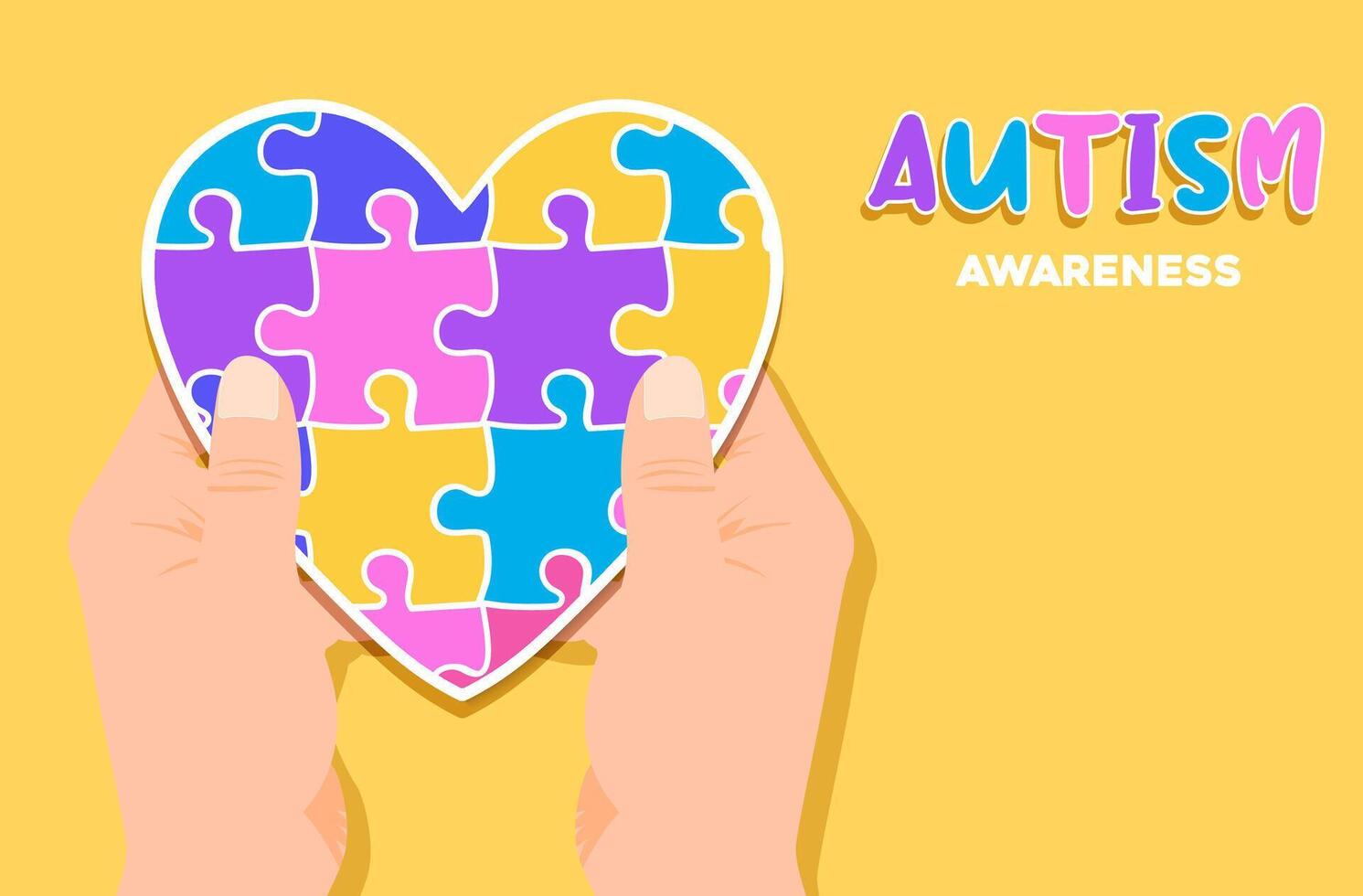 mano participación vistoso corazón rompecabezas vector diseño signo. símbolo de autismo. mundo autismo conciencia día.