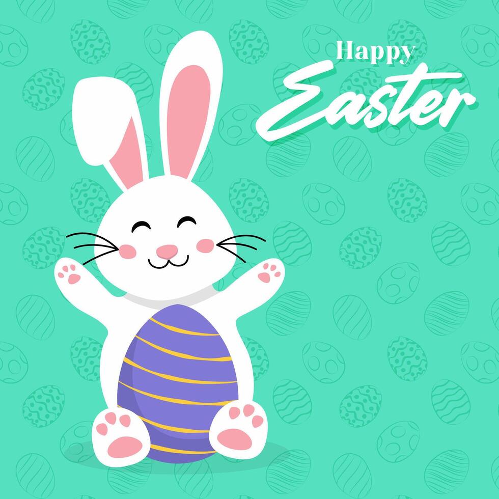 Happy Easter card with easter eggs garland and rabbit. Simple vector decoration