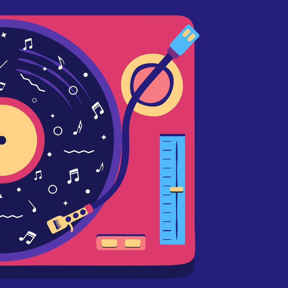 Retro vinyl disc turntable flat ilustration vector