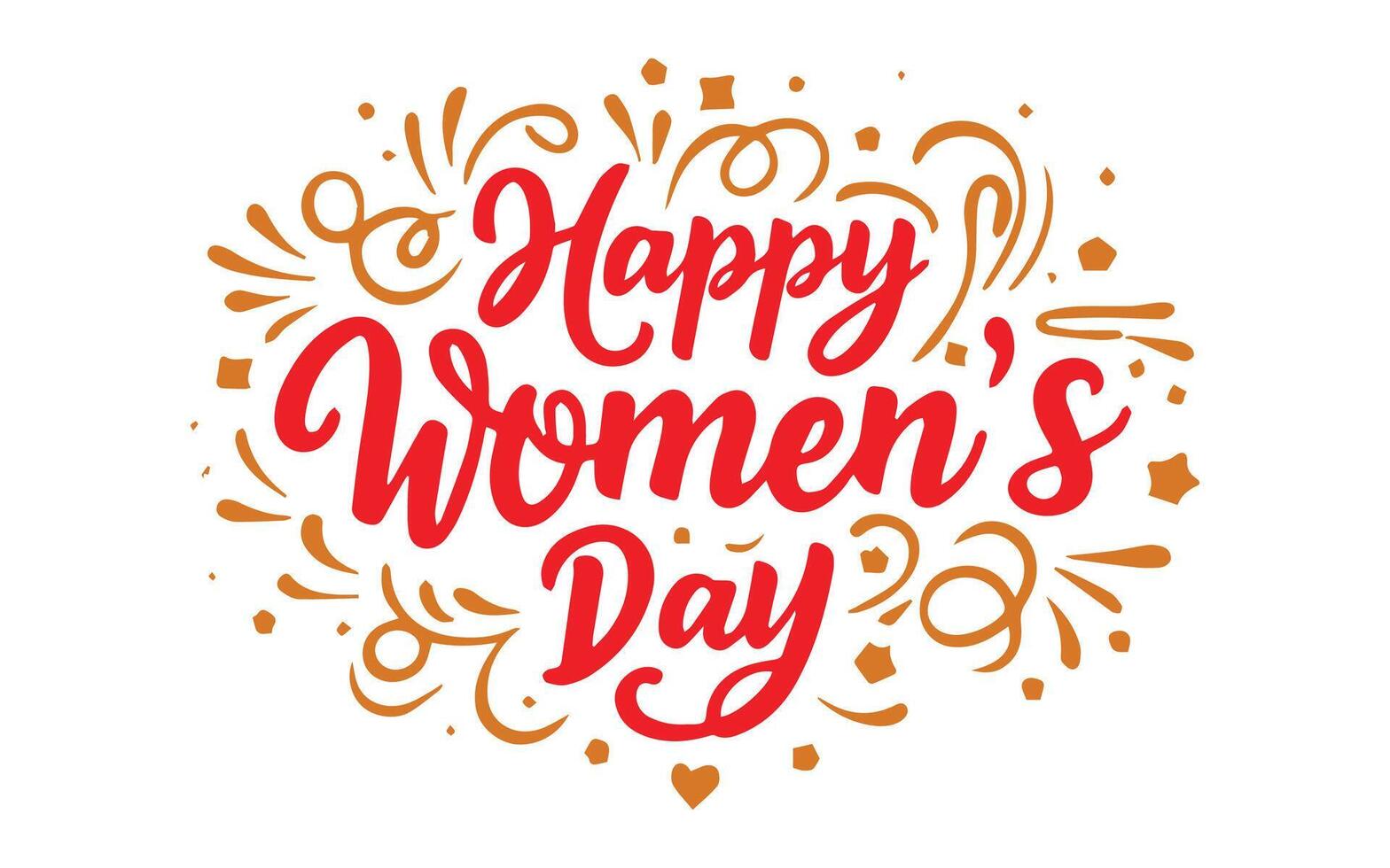 Red Calligraphy phrase Happy Women's Day. Vector Hand Drawn lettering