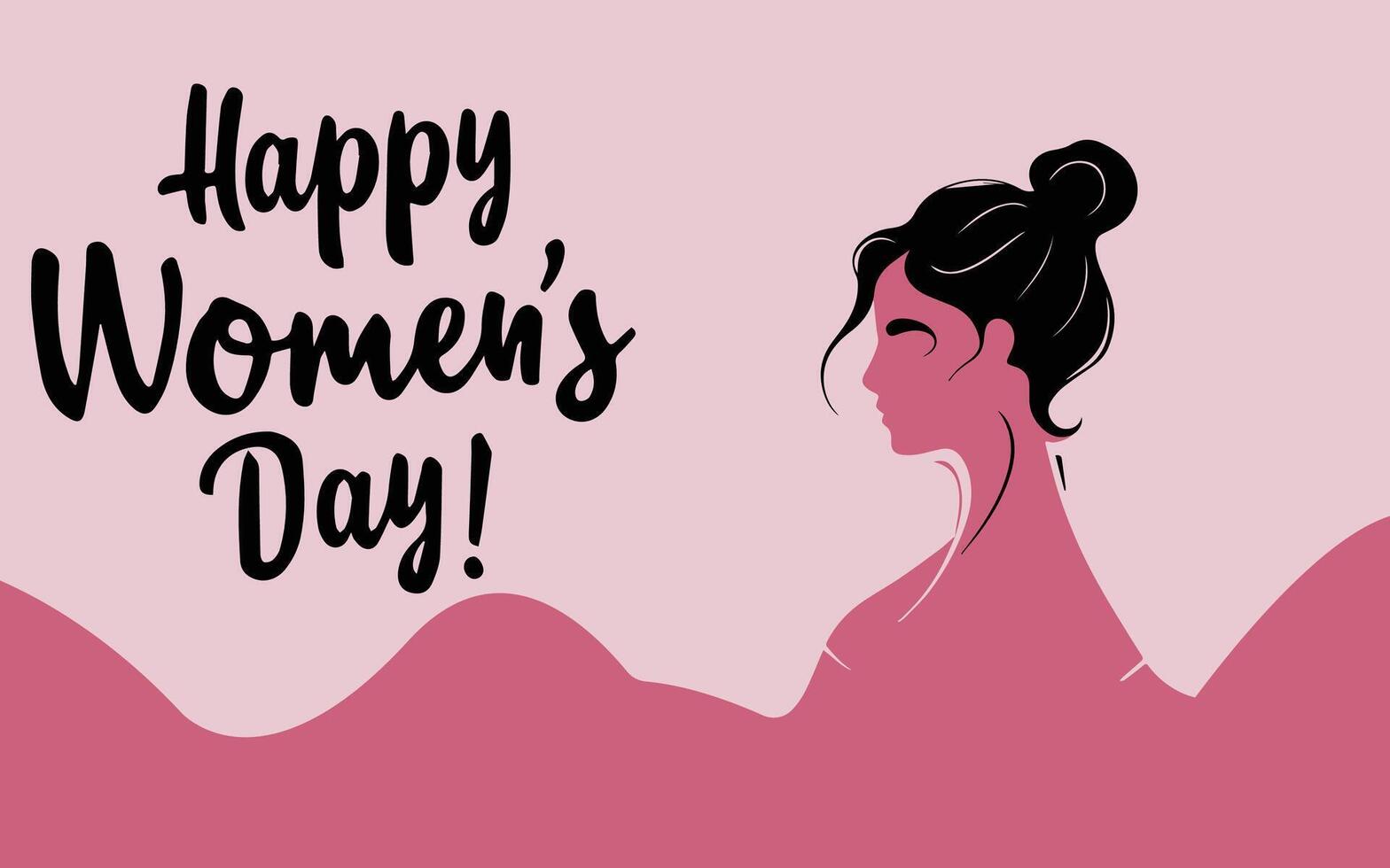 Happy Women Day greeting card illustration. Beautiful woman face with pink background. Modern minimalist style design for Women's day vector