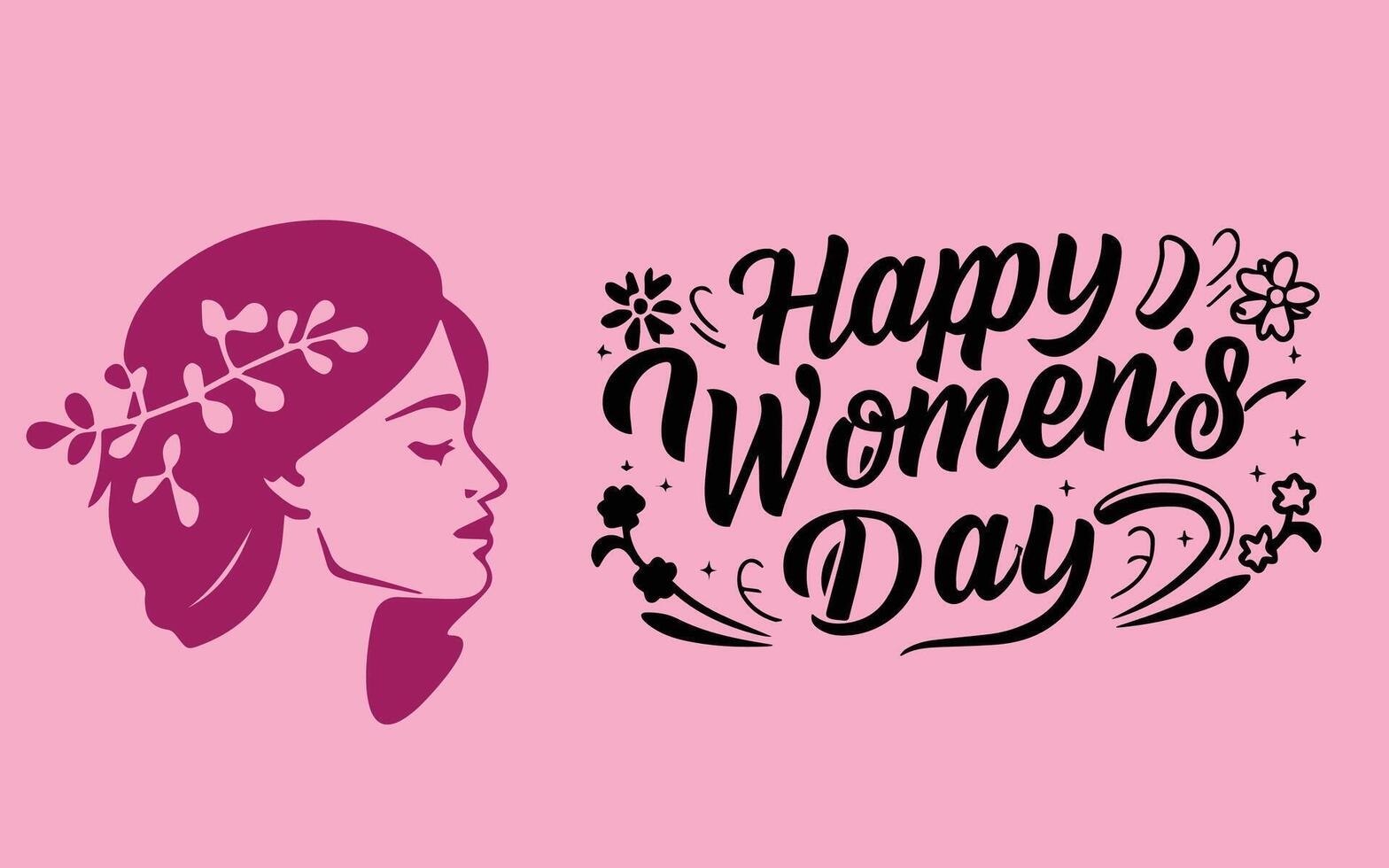Women's Day lettering stock illustration, Happy Woman's Day Silhouette of a woman of pink vector
