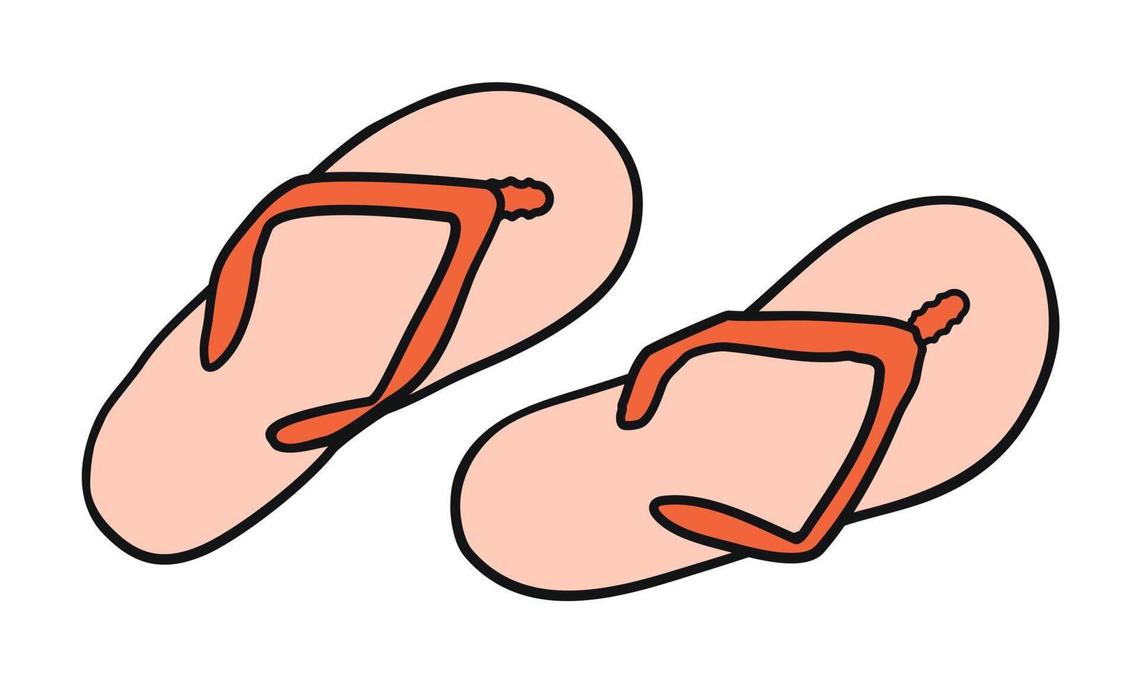 Doodle hand drawn flip flop slippers icon. A pair of red flip-flops, top view. The concept of beach holidays, vacations, beach parties. vector