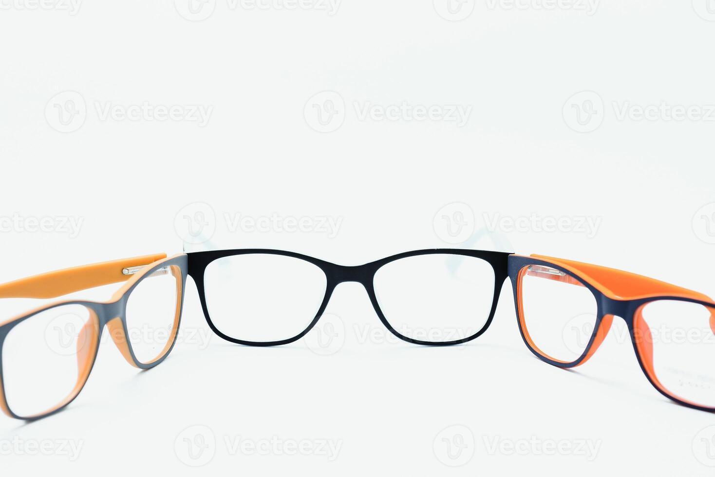 Child's plastic frame for glasses. Mock up for the design of optics store and shop, eye clinic. Glasses for reading and distance, correction of sight. Beautiful eyeglasses rim. photo