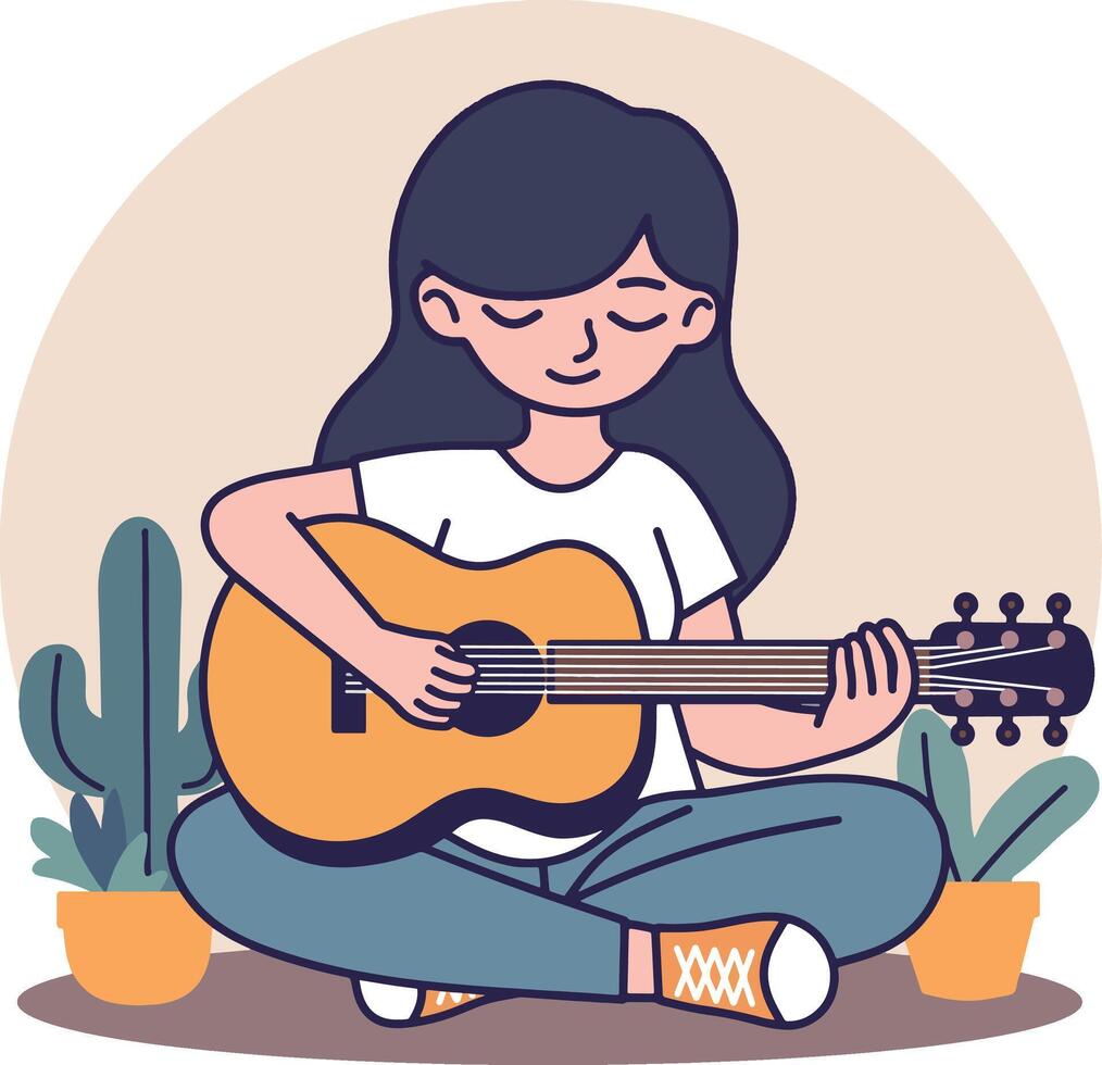 niña jugando guitarra ilustración vector