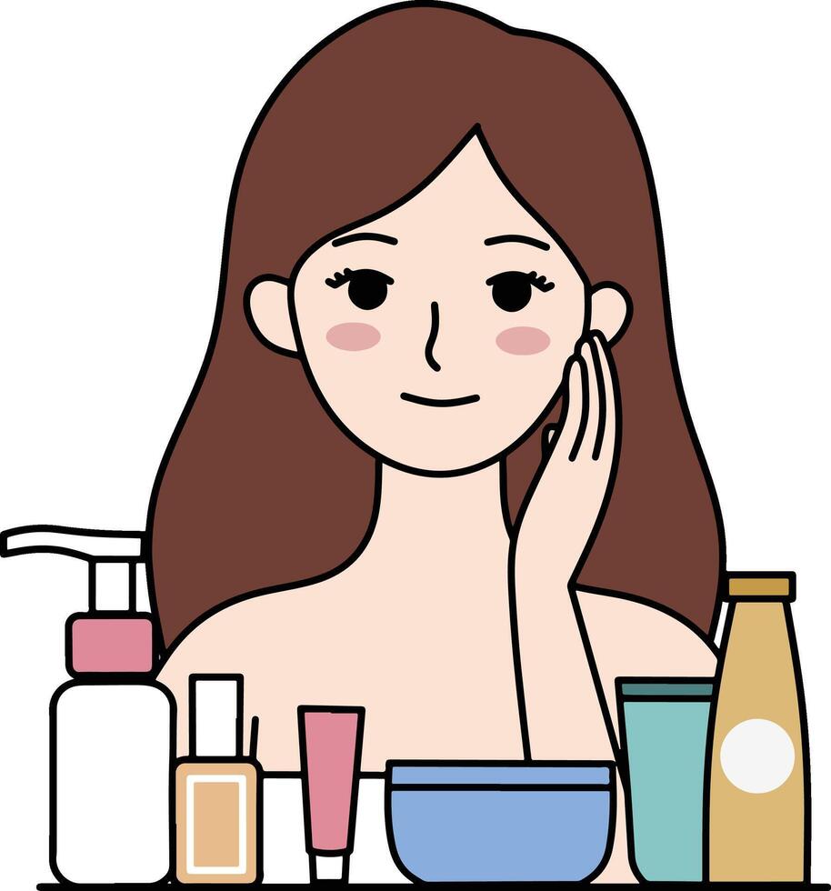 Female using skincare vector