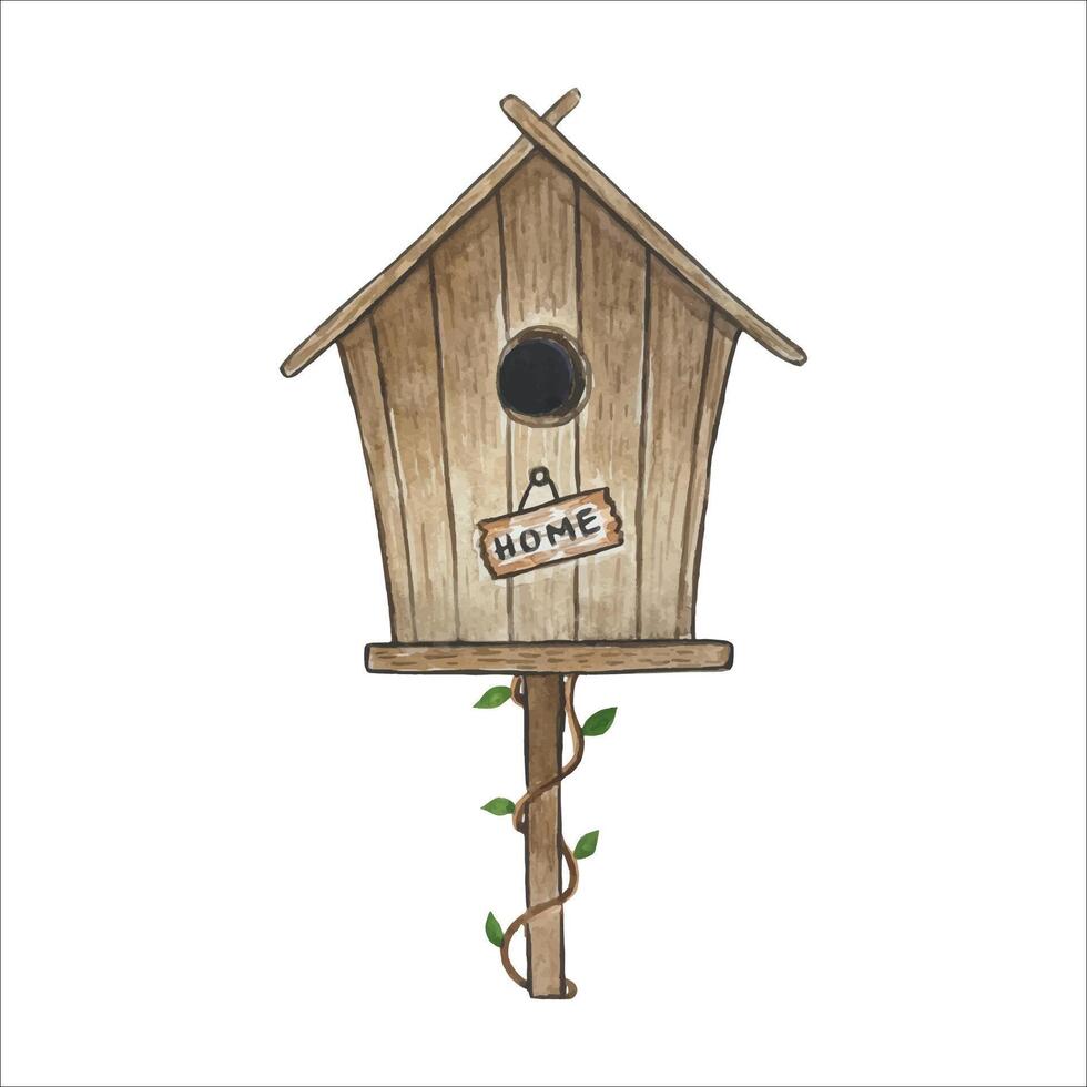 Hand draw birdhouse , watercolor illustration vector