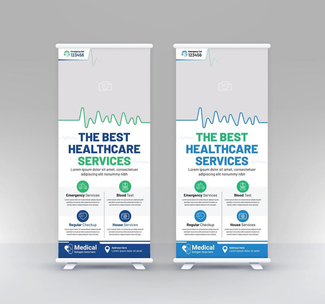 professional roll up medical healthcare stand banner template vector