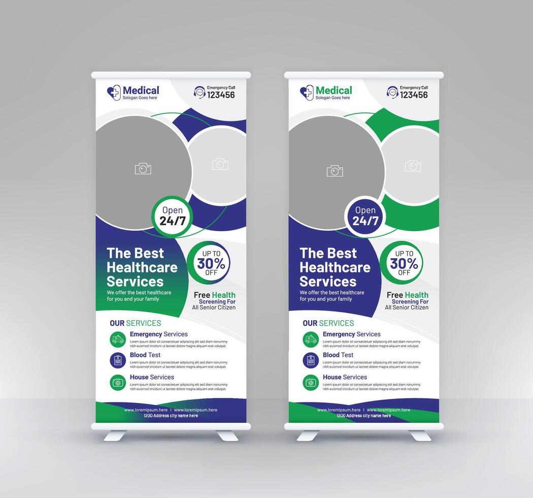 professional roll up medical healthcare stand banner template vector