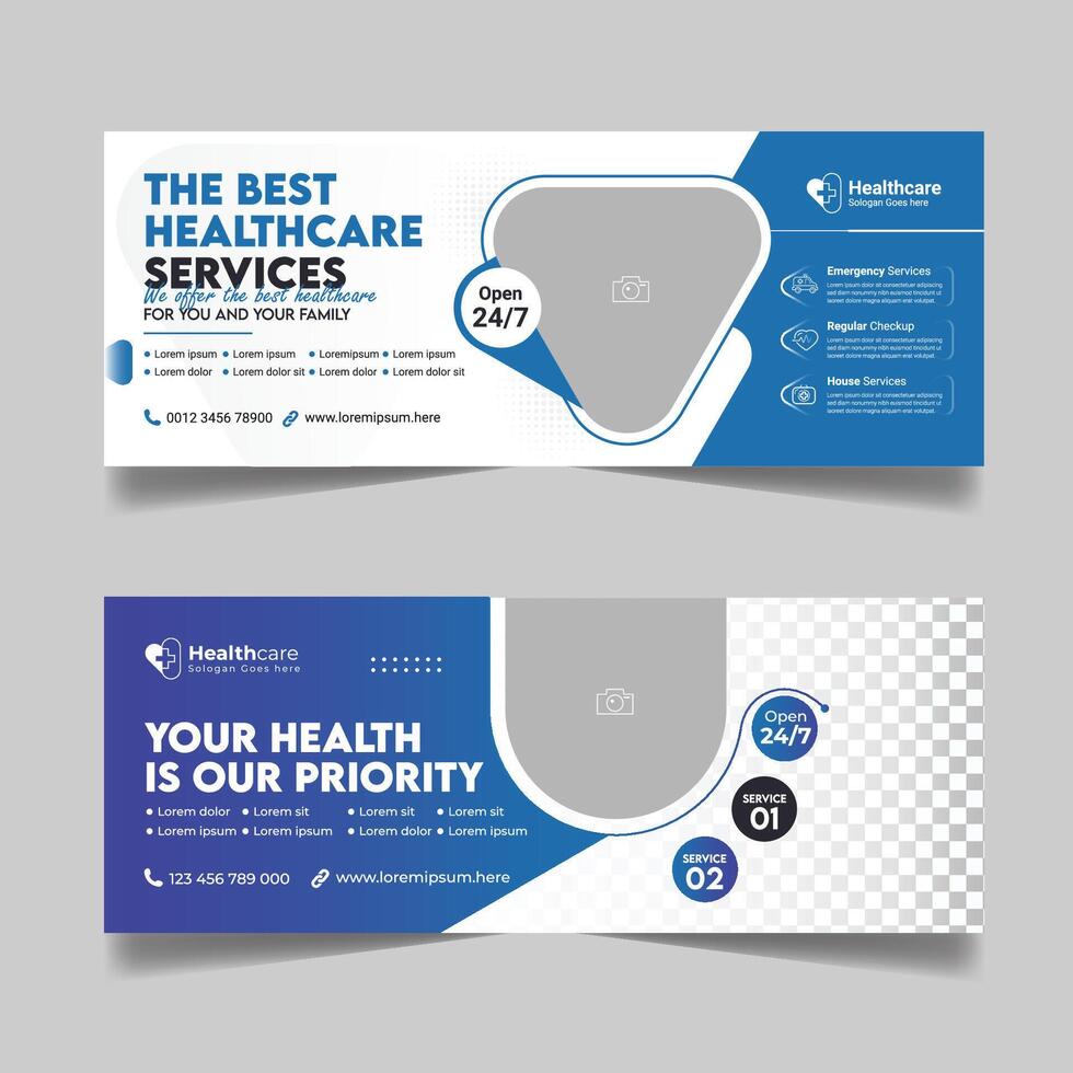 médico cuidado de la salud horizontal cubrir diseño, hospital negocio promocional social medios de comunicación márketing plantilla, de múltiples fines web bandera conjunto vector