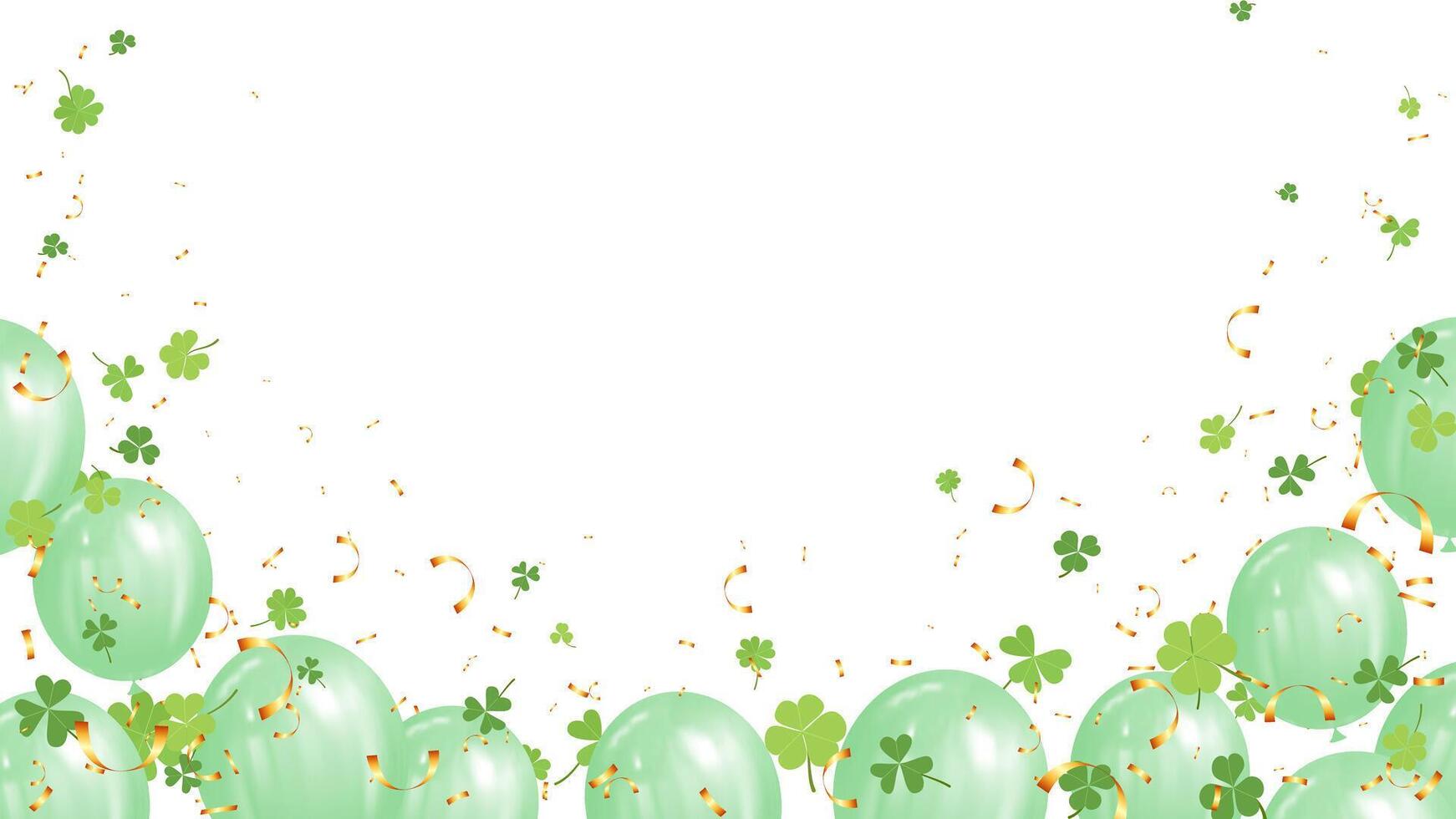 frame celebration party with green balloons, clover leaves and gold confetti background vector illustration