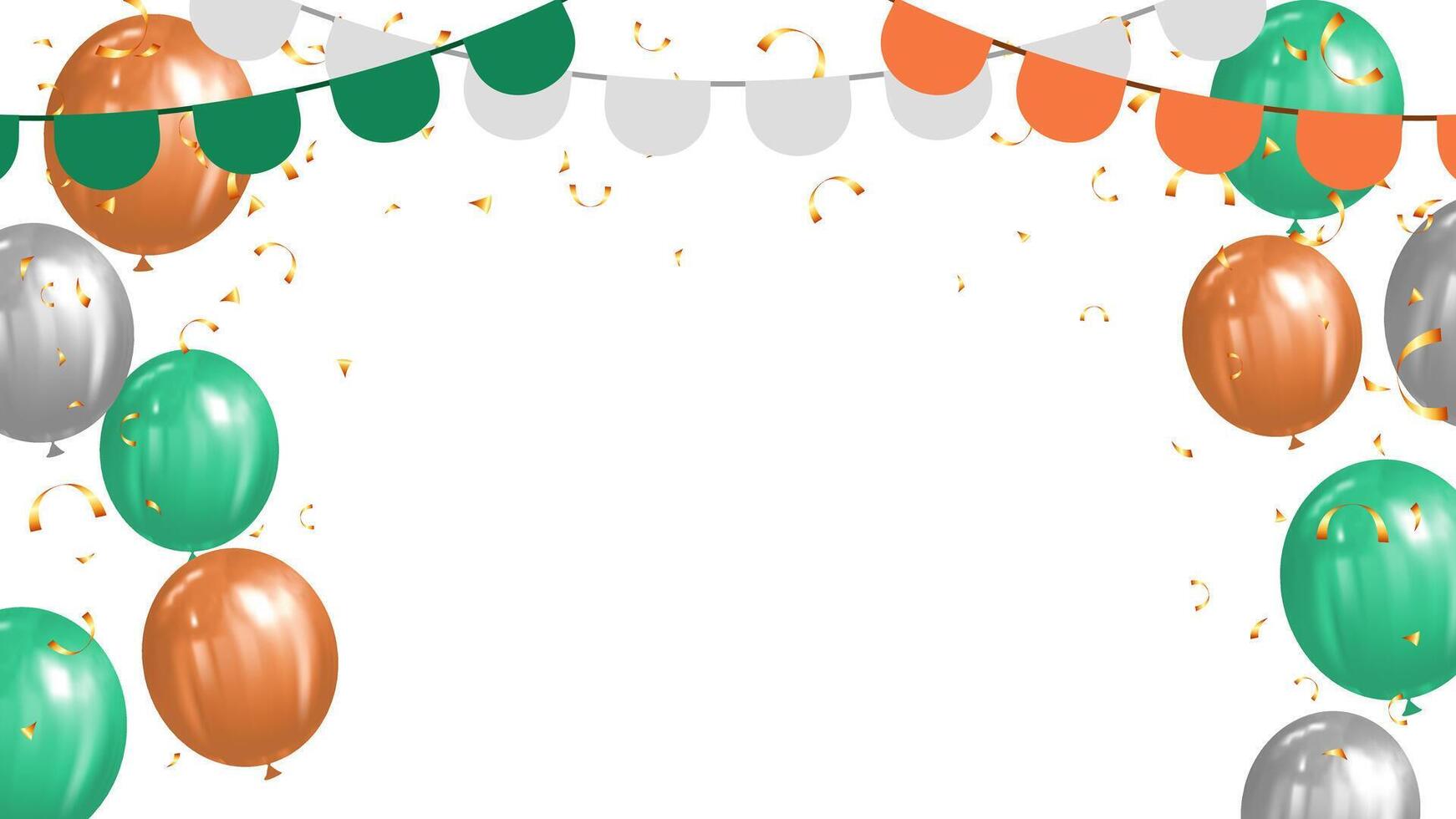Banner with garland of flags, balloon and confetti for holiday, party, birthday, Ireland color concept vector illustration
