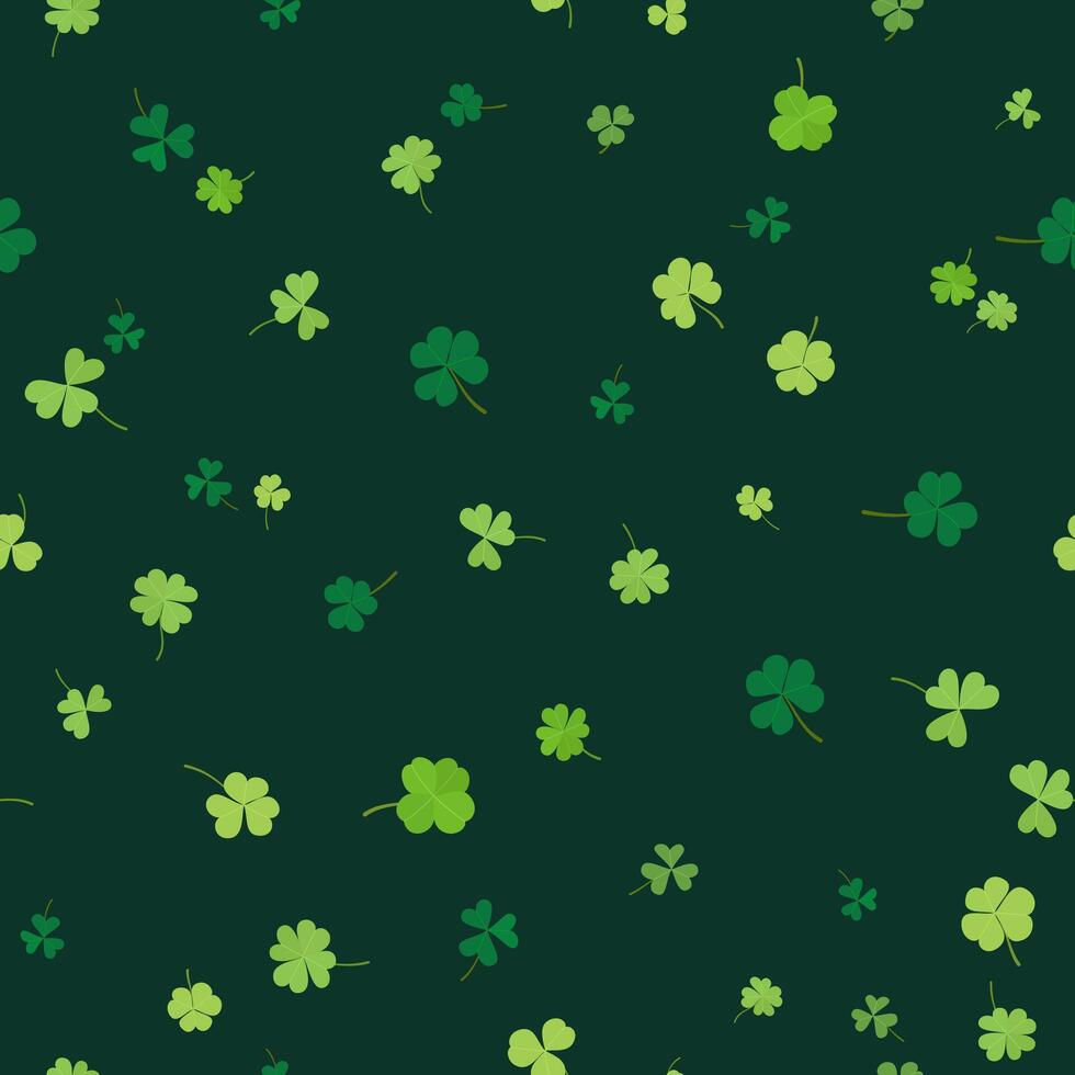 Green seamless pattern with shamrocks St. Patricks day symbol of luck vector illustration
