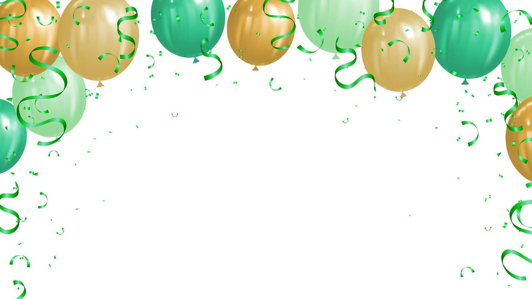 green and gold balloons banner luxury party festival greeting card design vector