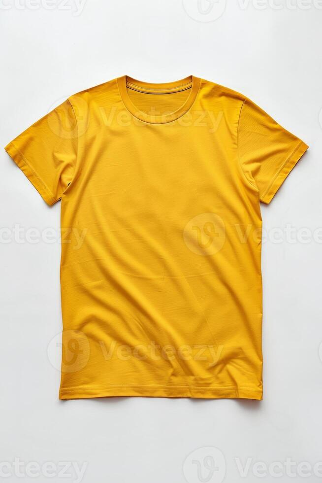 AI generated yellow color t-shirt lying on a white background photo