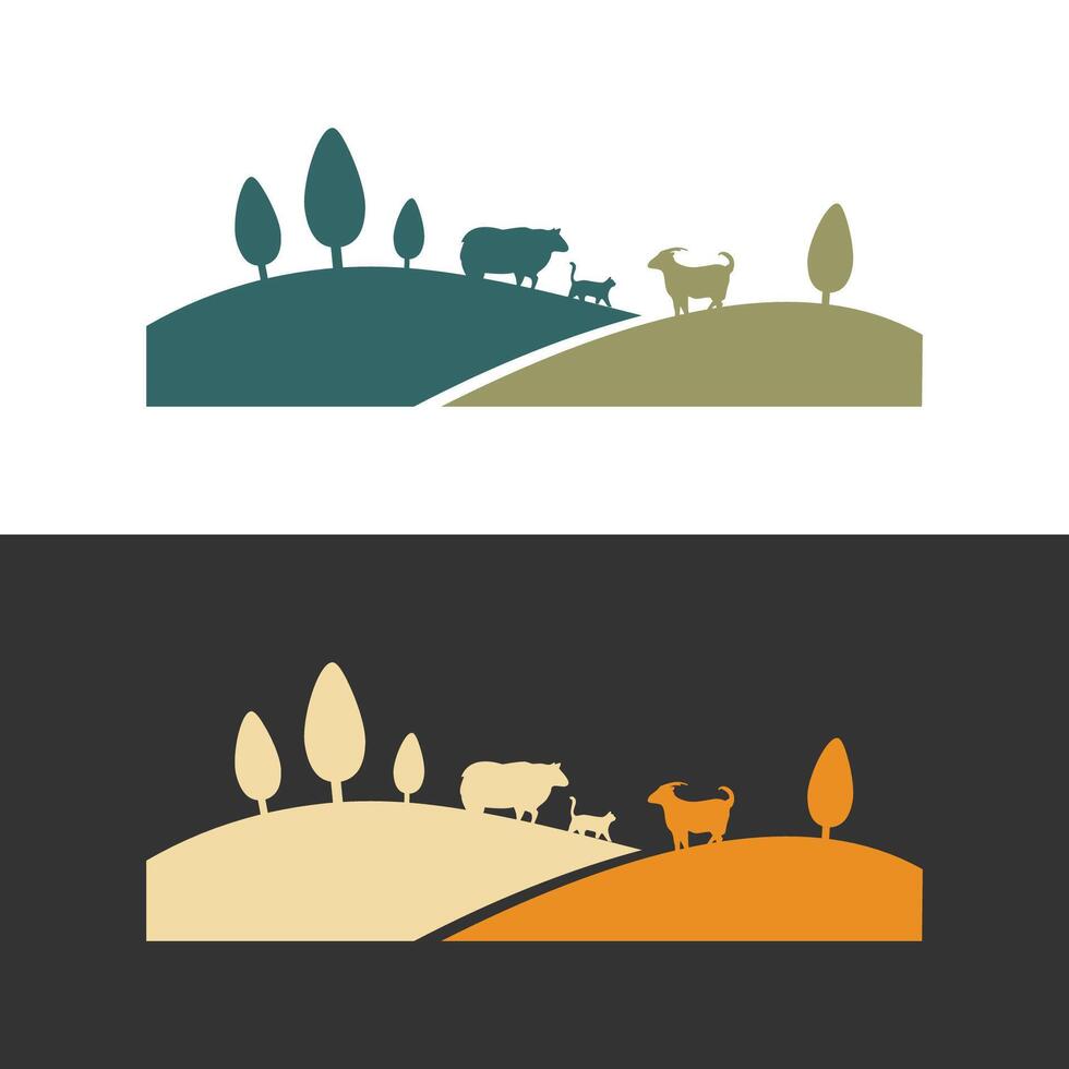 ganado oveja cabra Valle logo vacas vector ilustración