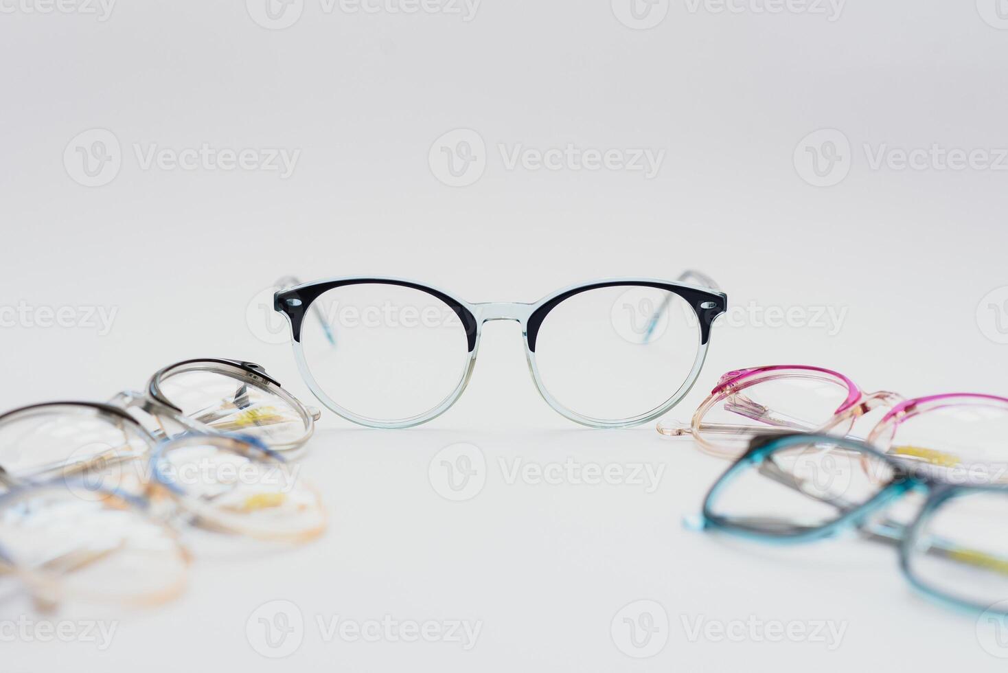 Glasses white background with a macro lens. photo
