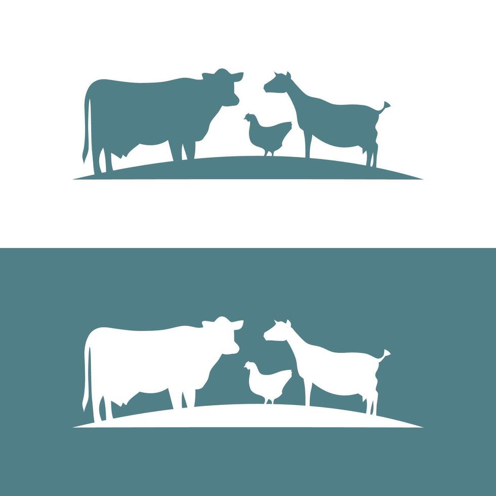 Vector illustration Cow, chicken, goat. animal farm group logo