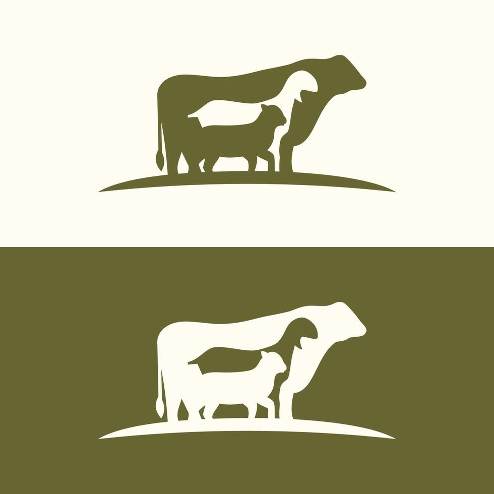 vaca oveja cabra granja animal silueta vector ilustración. ganado logo